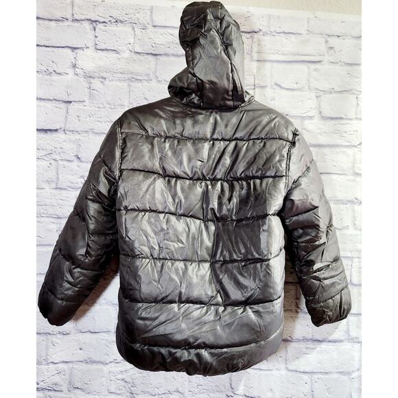 Old Navy Gray Silver Puffer Jacket Medium Hooded Lightweight Soft Cozy - Picture 4 of 6